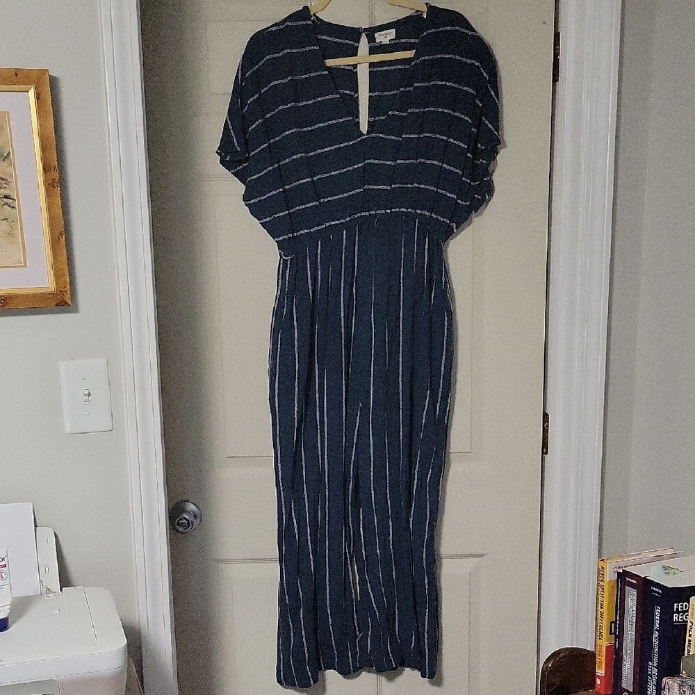 Cost Plus World Market Navy and White Midi Dress